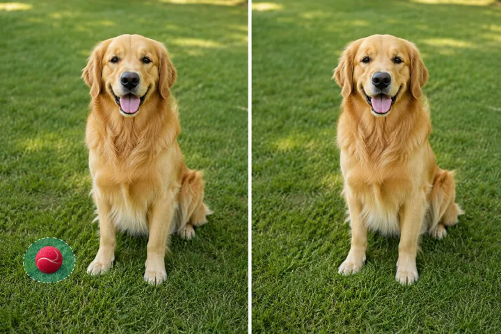 Example: mark a ball beside a dog, then remove only the ball.