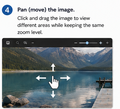 Step 4: pan around the image to inspect important areas at the same zoom level