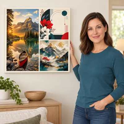 Example artwork displayed on a wall for Make an automatic collage